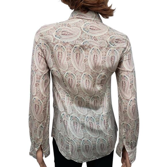 J. Crew The Perfect Shirt Paisley Silk Cotton Size 00 Long Sleeve Button Front - Picture 10 of 13